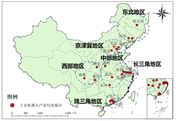 中國(guó)工業(yè)機(jī)器人產(chǎn)業(yè)分布格局示意圖